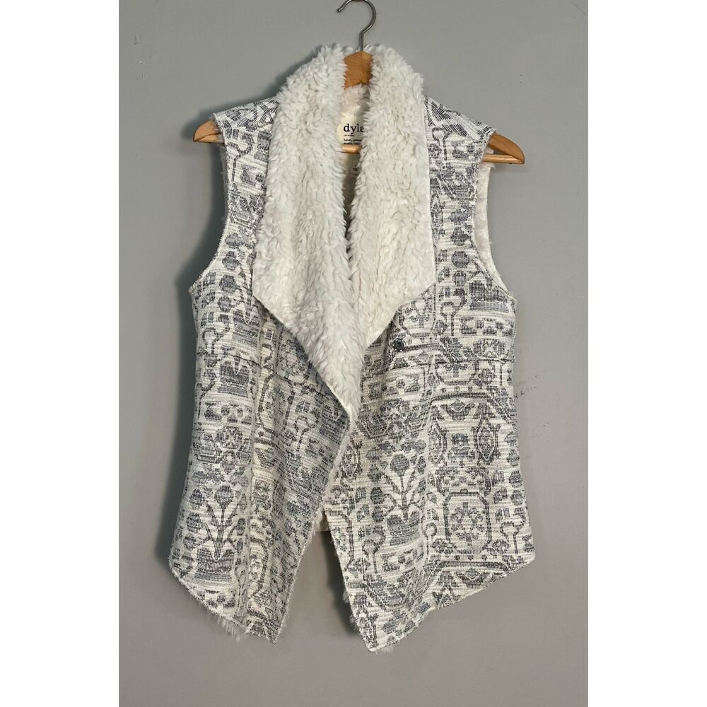 Dylan Los Angeles Sherpa Lined Draped Vest Size M Gray Ikat Print Boho
